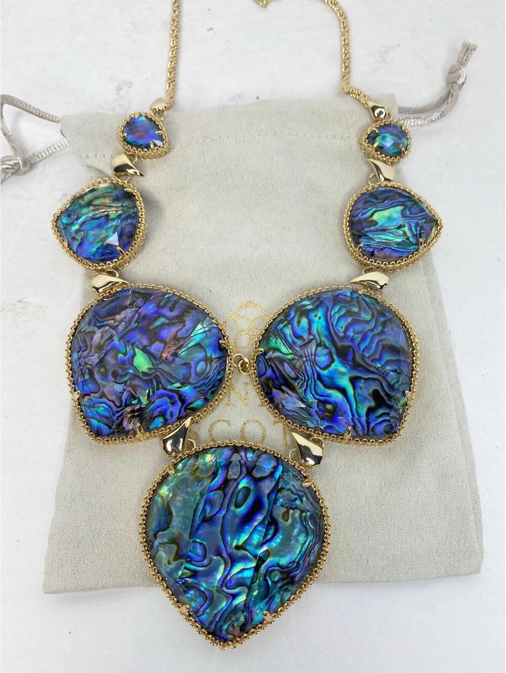 Vintage Kendra Scott Rebecca Statement Bib Necklace Abalone Gold tone